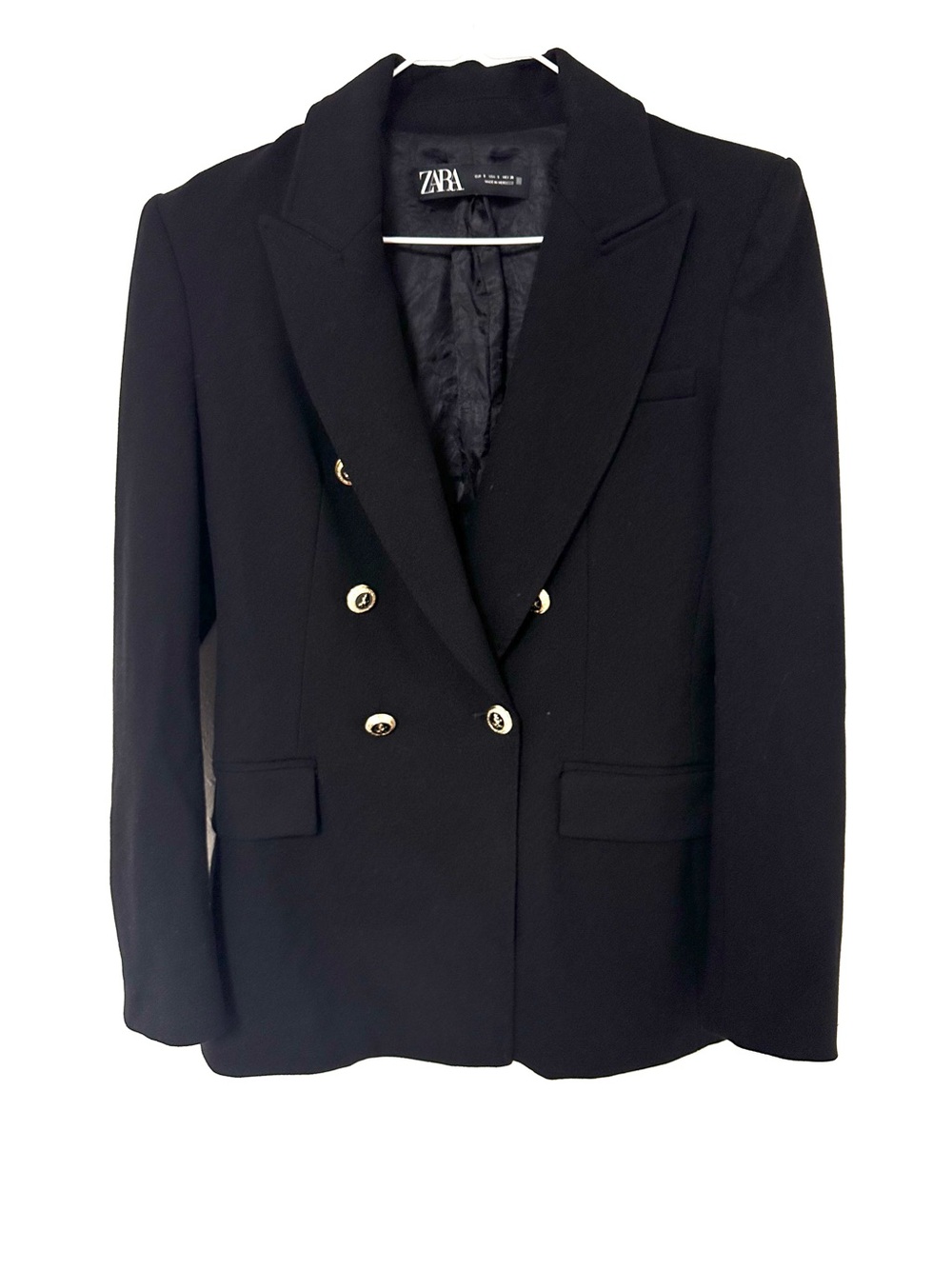 Zara Black Tailored Double Breasted Blazer Gold Buttons Size S Small